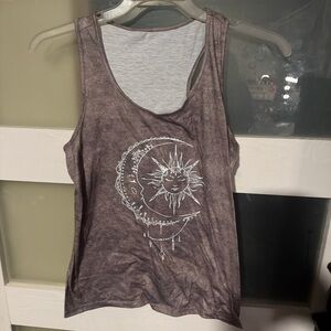 Boho Sun & Moon Graphic Tank Top - Dusty Mauve